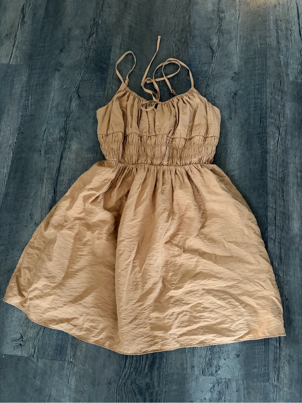 LOFT Beige Smocked Casual Sundress with Spaghetti Straps